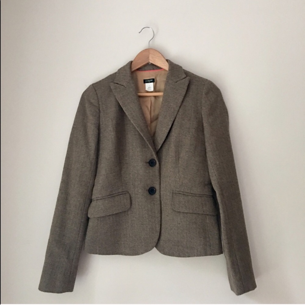 J. Crew Brown Wool Herringbone Blazer Jacket